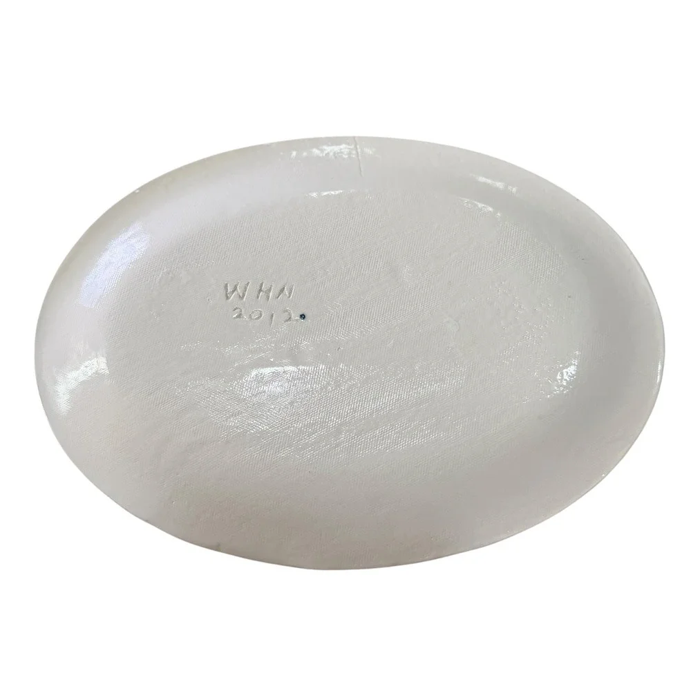 WHN Studio Pottery Hummingbird Floral Oval Serving Platter 13 Inch White 2012